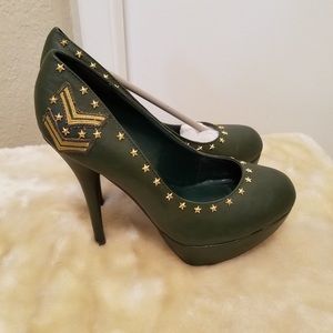 Army Green Military Platform Heels